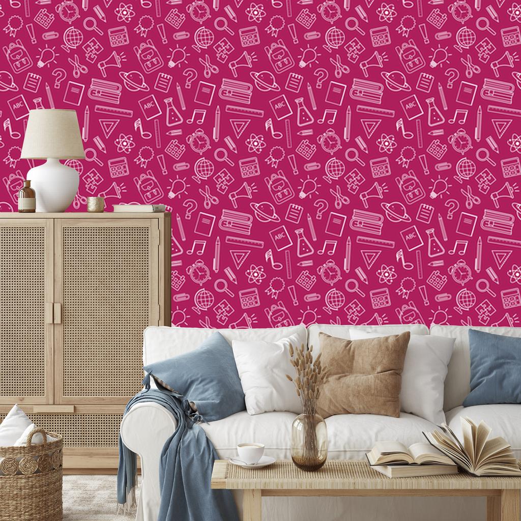 Wallpaper School Supplies Purple for Living Room and Bedroom 50x1000