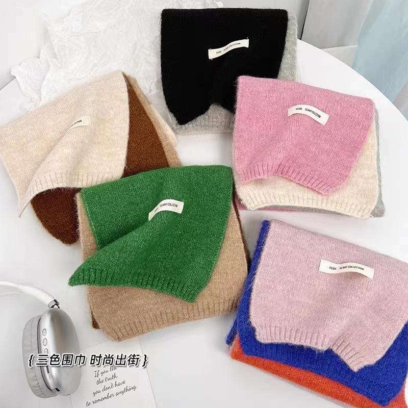 New autumn and winter ins wind contrasting color scarf female neck protector Korean version cute student warm knitted versatile scarf male