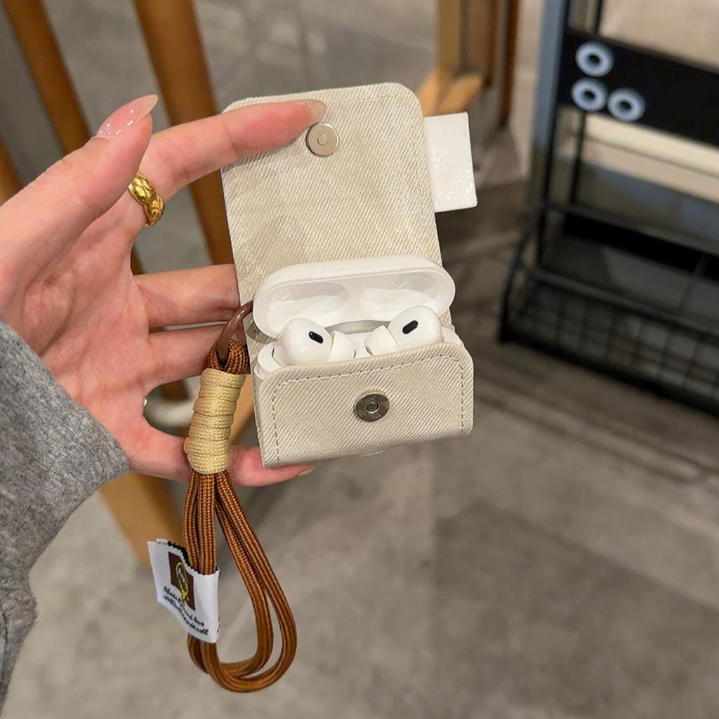 Для AirPods 1 2 3 4 Pro 2 Pro 3 Чехол Мультяшная Вышивка Такса Собака Джинсовый Узор Чехол для Наушников Чехол Кожаный с Ремешком