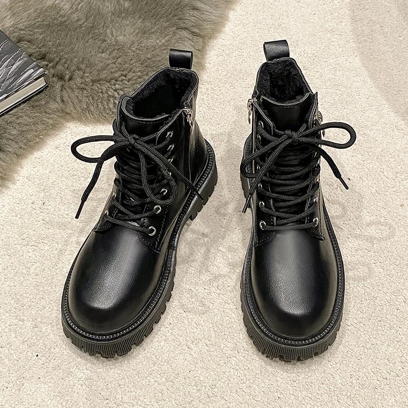 Зима 2024 Новые Уличные Женские Ботинки на Шнуровке Простые Однотонные Модные Женские Туфли Универсальные Короткие Модные Ботинки