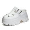 Fashion 9CM Hollow Genuine Leather Women Slippers Platform Shoes Wedge Sandals White Sneakers Women Slip On Slides Mules Summer