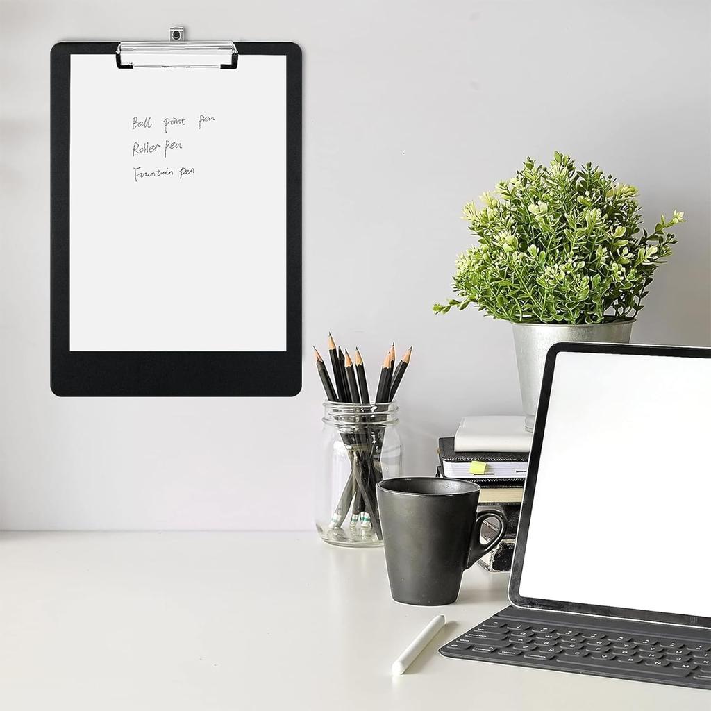 4pcs A4 Clipboard Folders, Black Plastic Writing Boards with Metal Rings, Durable Job Ticket Holders for Notes, Forms, Documents