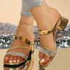 Gold Silver High Heel Slippprs for Women Summer Square Toe Chunky Heeled Sandals Woman Fashion Crystal Decor Party Dress Shoes