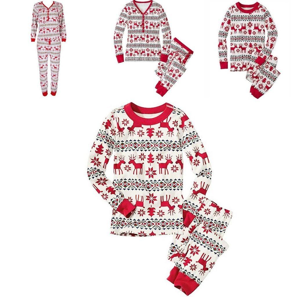 Festive Christmas Family Pajamas Set For Men Women Baby Kids Featuring Deer Print Design