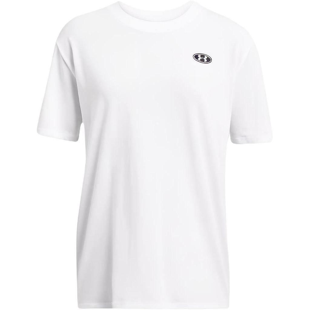 Under Armour Casual Loose High Weight Embroidered Logo Round Neck Pullover Short Sleeve T-Shirt Women Tops White 1383045-100