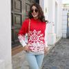 Women S Loose Fit Lantern Sleeve Snowflake Jacquard Christmas Sweater