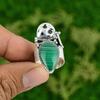 925 Silver Natural Russian Malachite Promise Skull And Bone Adjustable Ring