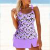 Women's Shoulder Strap Swimsuit with Blue Spotted Print Bikini Short Tank Top Swimsuit