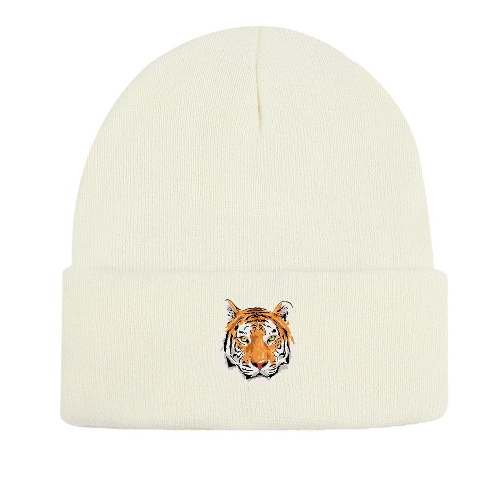 Tiger Warm Knit Cap Beanie, Animal Skull Cap Cozy Slouchy Solid Color Headwear Knitted Hat Beanie