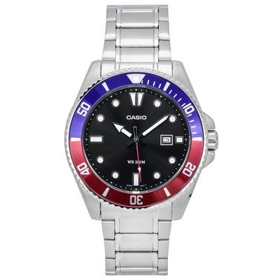 Стандартные аналоговые кварцевые мужские часы из нержавеющей стали с черным циферблатом MDV-107D-1A3 200M