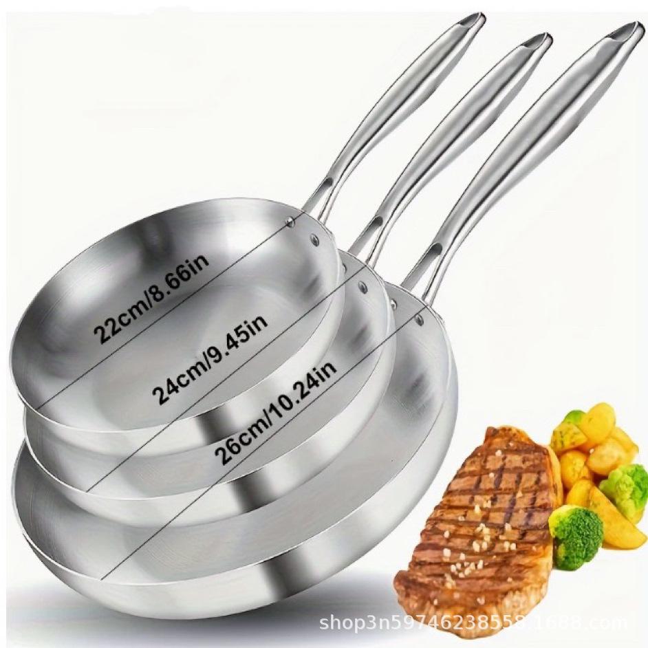 Cross 304 Stainless Steel Triple-Layer Wok: Induction & Gas Compatible Flat-Bottom Frying Pan, Coating-Free.