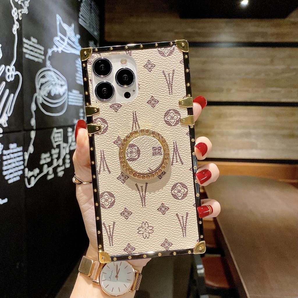 Роскошный Модный Блестящий Кольцо Кожаный Чехол для Телефона Для Iphone 6 7 8 11 12 13 14 15 16 Plus Pro MAX X XS XR Держатель Противоударная Крышка