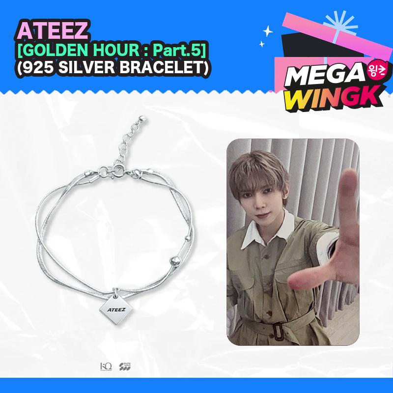 [ATEEZ ЗОЛОТОЙ ЧАС : Часть 5 Официальный MD] Редкий Браслет с Покрытием Серебром 925 Пробы + Официальная Фотокарточка (1 шт.)