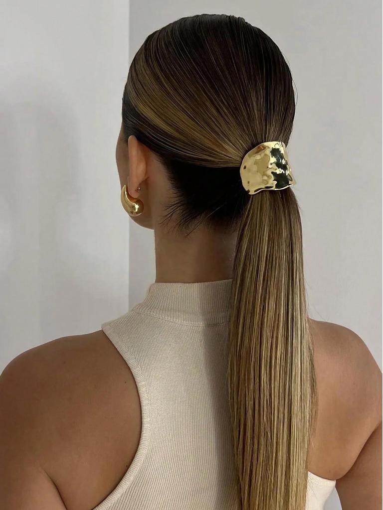 Золотая металлическая геометрическая декоративная резинка для волос, забавная женская роскошная стильная резинка для хвоста, чехол для резинки для хвоста, золотая минималистская заколка для волос, аксессуары для волос