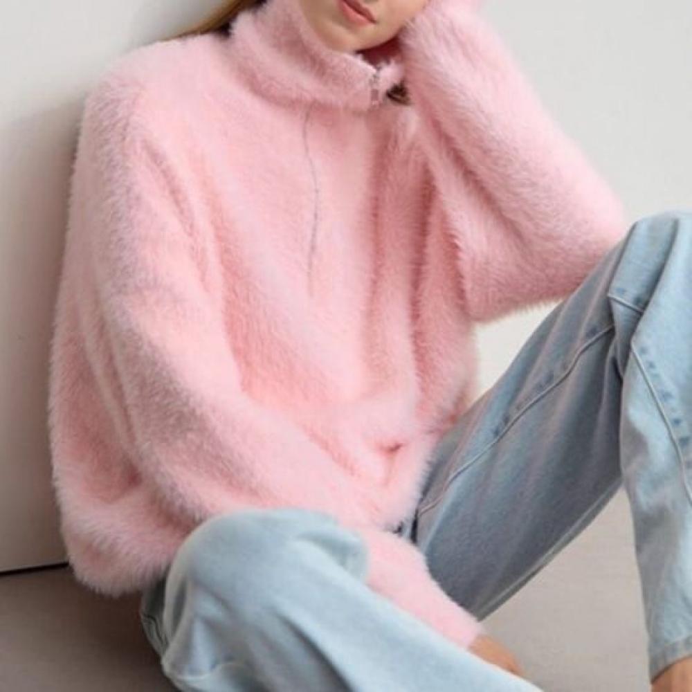 Navava Women S Warm Fleece Zip Collar Long Sleeve Knit Top Nk3302