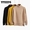 Women's High Neck Sweater Autumn Winter Pullover Loose Split Sweater Female Asymmetric Thick Jumper Top Simple Casual Commuting