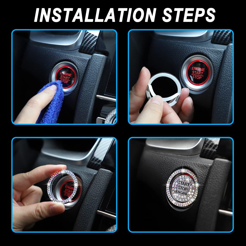 TOMALL Bling Car Engine Start Button Cover Diamond Interior Crystal