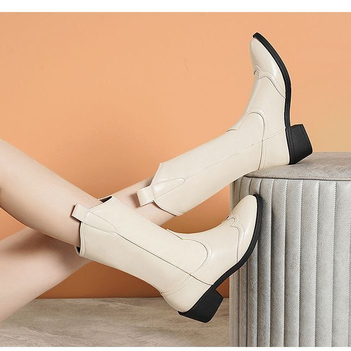 Модная обувь средней длины из коричневой кожи, женские полусапоги на среднем каблуке, черные готические туфли с удобными ботинками в стиле косплей Gyaru