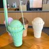 500ML Ice Cream Shape Drinking Water Bottle Drinking Straws Plastic for Adult Kids Cute Water Cup with Straw Rope Drinking Jug