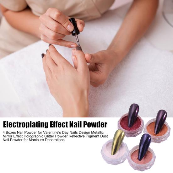 4 коробки пудры для ногтей на День святого Валентина Дизайн ногтей металлический зеркальный эффект голографический блестящий порошок светоотражающий пигмент пудра для ногтей