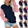 Women's Casual Fashion Stitching Color V-Neck Long Sleeve Sweatshirt Light Pullover With Pockets
