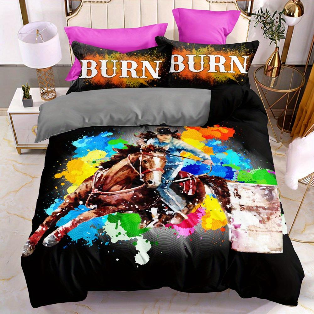 [Western Cowboy Duvet Cover] 3Pcs Western Cowboy Knight Duvet Cover Set - Fill-Free, Zippered, Machine Washable Polyester