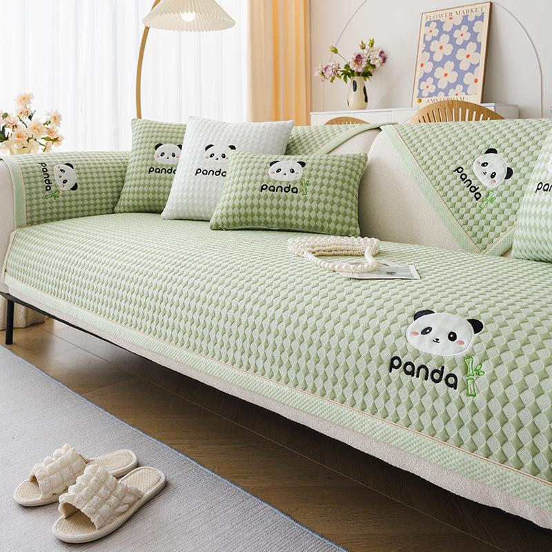 Summer Sofa Cushion Cartoon Panda Dust Cover Non-Slip Sofa Cover Cloth Backrest Towel Summer Cool Breathable