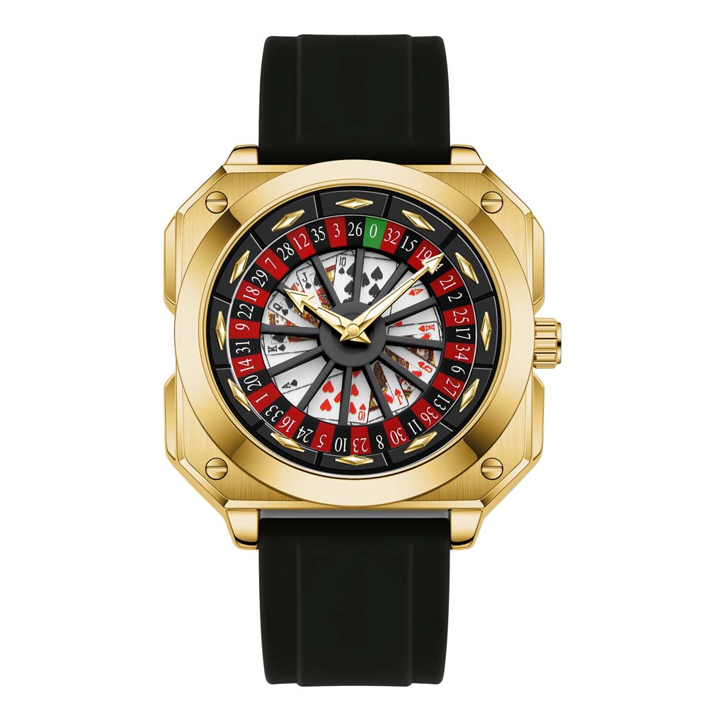 VA VOOM New Custom Watch for Men Fortune Turns Rotating Dial Poker Theme Water-Resistant Luminous Quartz Men's Wristwatch