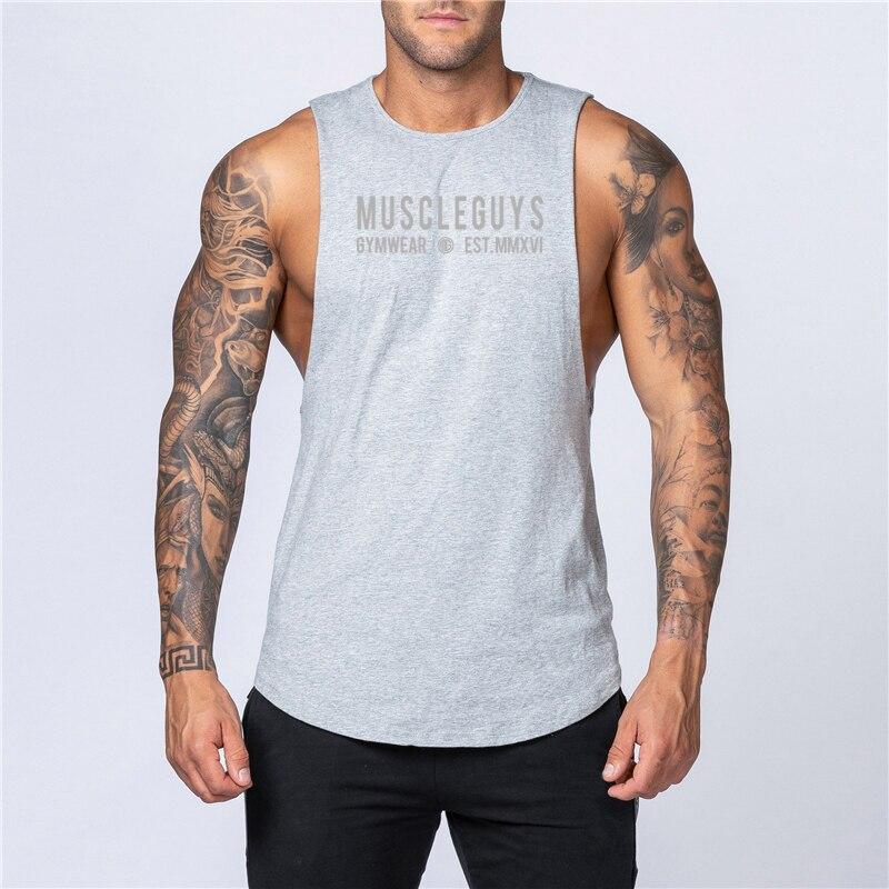 Muscleguys Мужской тренировочный топ без рукавов, летний хлопковый спортивный жилет для фитнеса, дышащая свободная футболка