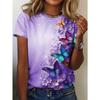 SHEIN LUNE Summer 3D Butterfly Ombre Ditsy Floral Short Sleeve T-Shirt For Women, Spring/Summer
