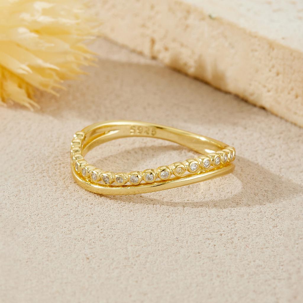 Sterling Silver Two Thin Line Round Zircon Irregular Ring New Arrivals for Women Everyday Luxury Gift