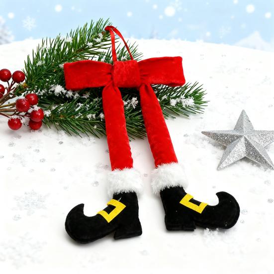 Рождественский эльф, нога, украшение, 14 дюймов, красная плюшевая нога эльфа, подвесное украшение с бархатным бантом для рождественской елки, венка, двери, стены, праздничного декора