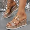 2024 Summer Women's Shoes High Quality Open Toe Solid Color Women's Slippers Casual Wedge Shiny Women's High Heel Slippers