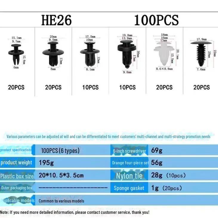100 шт. набор универсальных автомобильных винтовых зажимов для крыла, дверной панели, 6 видов
