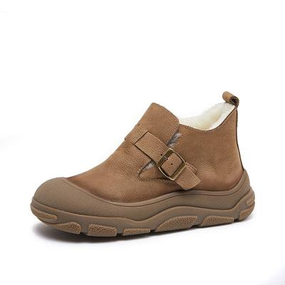 Зимняя обувь женская сноубутсы толстая подошва теплый шерстяной плюш натуральная кожа уличные винтажные короткие ботильоны женские ботильоны до щиколотки