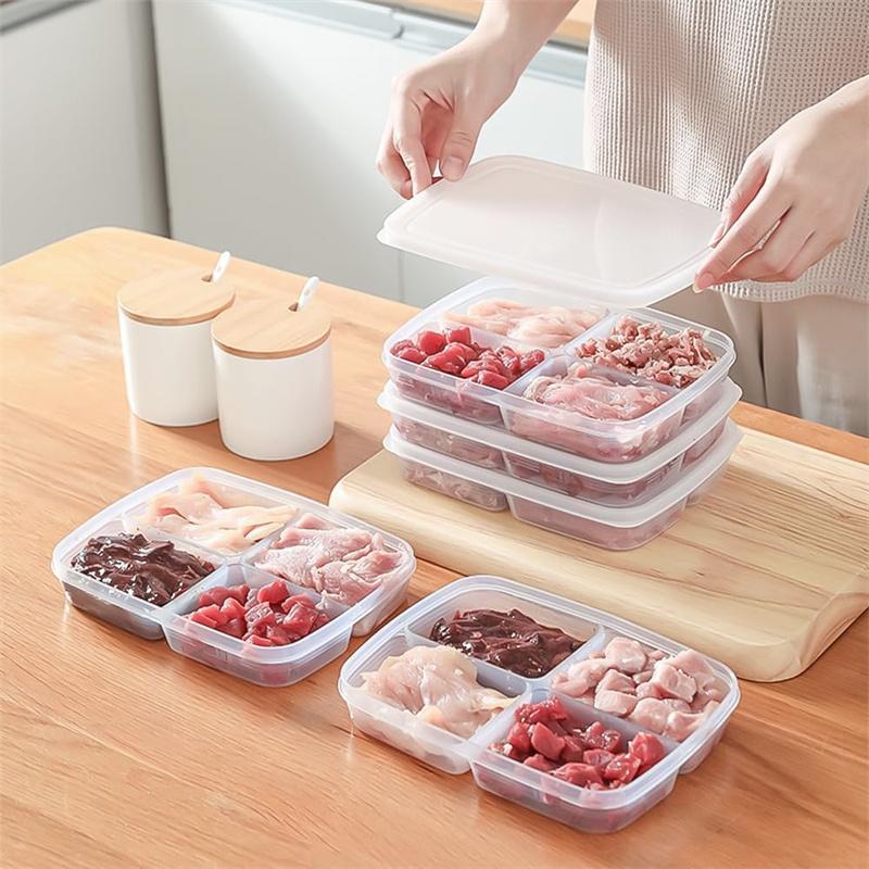 1 шт. 4 отделения Коробка для хранения продуктов и фруктов Портативный с отделениями Органайзеры для холодильника и морозильной камеры Контейнеры для мяса, лука, имбиря