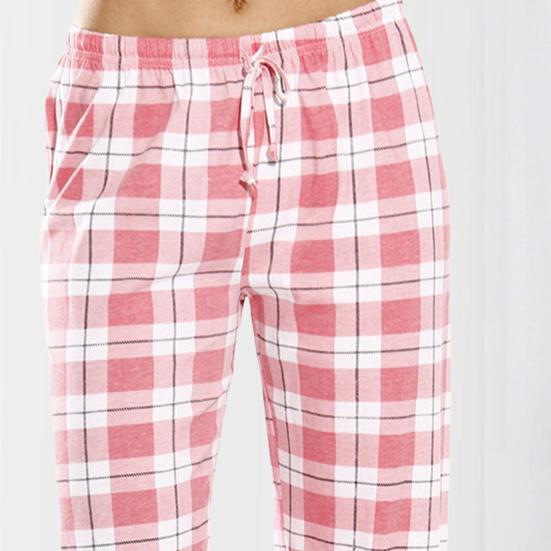 Женские длинные брюки с эластичной резинкой на талии, широкие повседневные брюки, спортивные клетчатые брюки, свободные домашние брюки