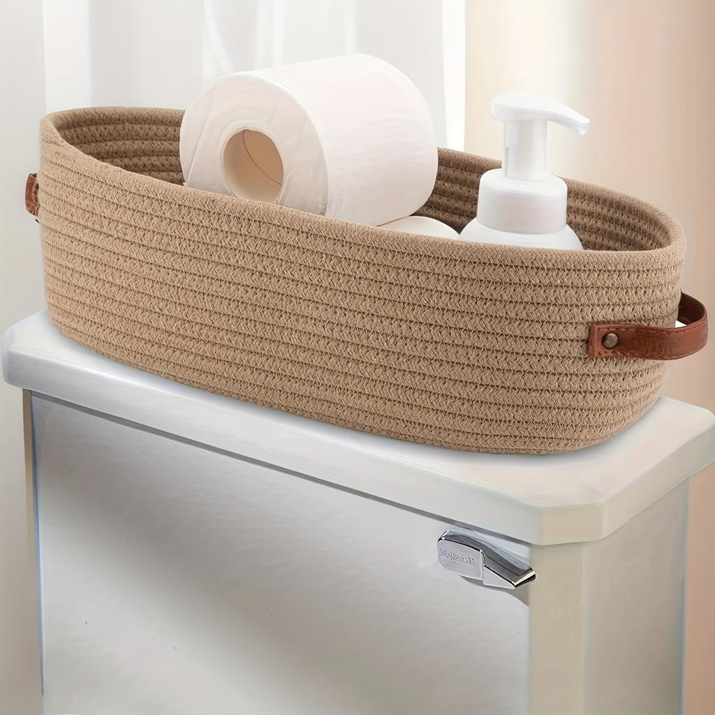Multi-functional Woven Storage Basket with Double Handles - Perfect for Desktop Organization and Bathroom Essentials