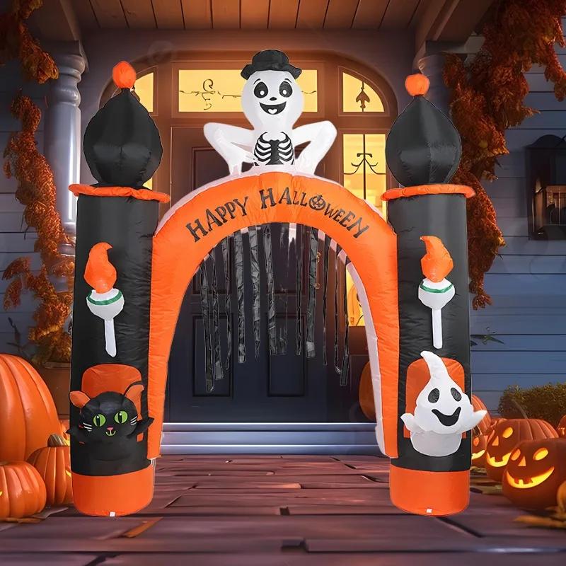 8 футов Надувные игрушки для улицы Хэллоуин Модель Арка Украшения Реквизит для помещения Встроенная светодиодная подсветка Дом Улица Сад Декор для вечеринки