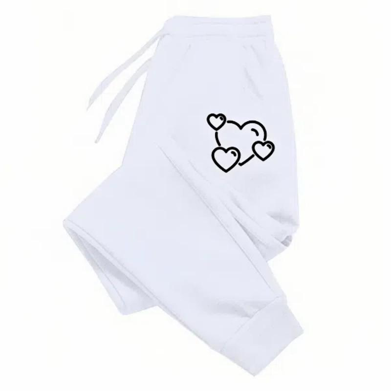 Трендовые женские брюки с принтом в виде сердца, свободные длинные брюки, спортивные брюки для активного отдыха, осенне-зимние спортивные брюки для женщин