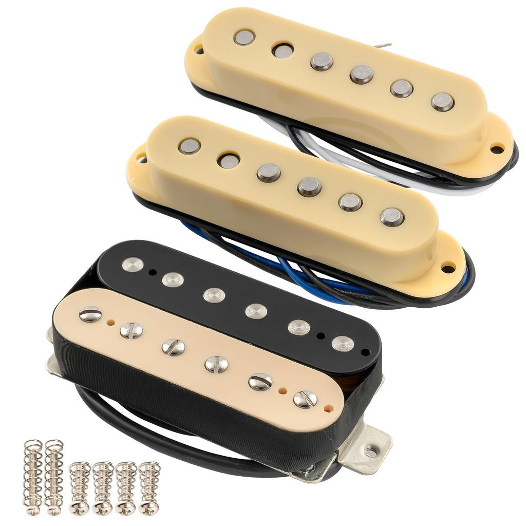 Musiclily Pro ST-60SE Staggered Alnico 5 Single-Coil Pickups and Humbucker HSS Neck, Middle, and Bridge Pickup Set for Strat Electric Guitars (Zebra)