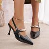 Fashion Sexy Pointed Toe Sling Back Pumps Women Patent Leather Thin Super High Heels Shoes Woman Classic Metal Decoration Office Shoes