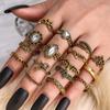 Europe and The United States New Ring Retro Exaggerated Hollow Carved Snake-shaped Feather Gem 16-piece Combination Ring Foreign Trade