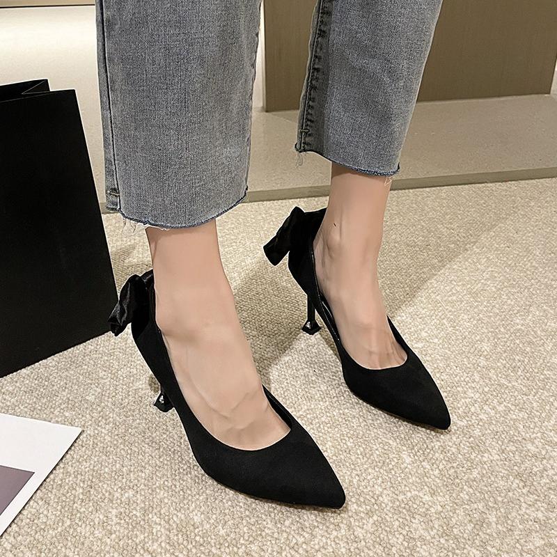 Мода 2025 Новая женская обувь Свадебная обувь невесты с бантом Женские туфли-лодочки на каблуке Остроносые Высокий каблук Обувь Популярная Весна