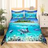 Dolphin Duvet Cover Set Underwater World Printed Twin Queen Bedding Sets Fish and Coral Reef Comforter Cover with Pillowcase