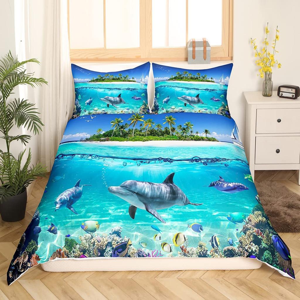 Ocean Life Duvet Cover Sets for Kids Teens Queen Size Lightweight Down Quilt Covers 2 Pillowcases 1 Comforter Cover No Comforter
