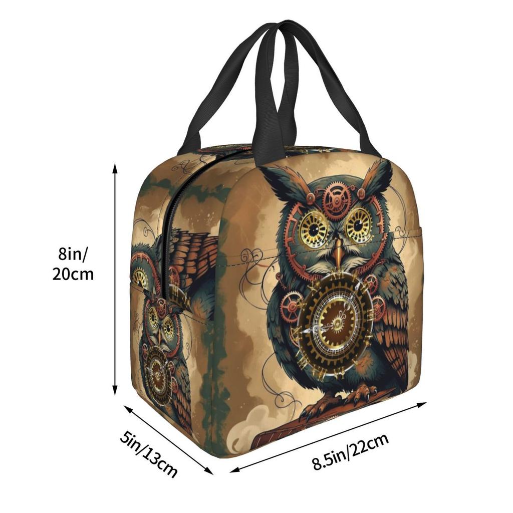 Steampunk Owl With Clock And Gears Insulated Lunch Bag for Kids School Cooler Thermal Food Box Tote Lunch Boxes Container