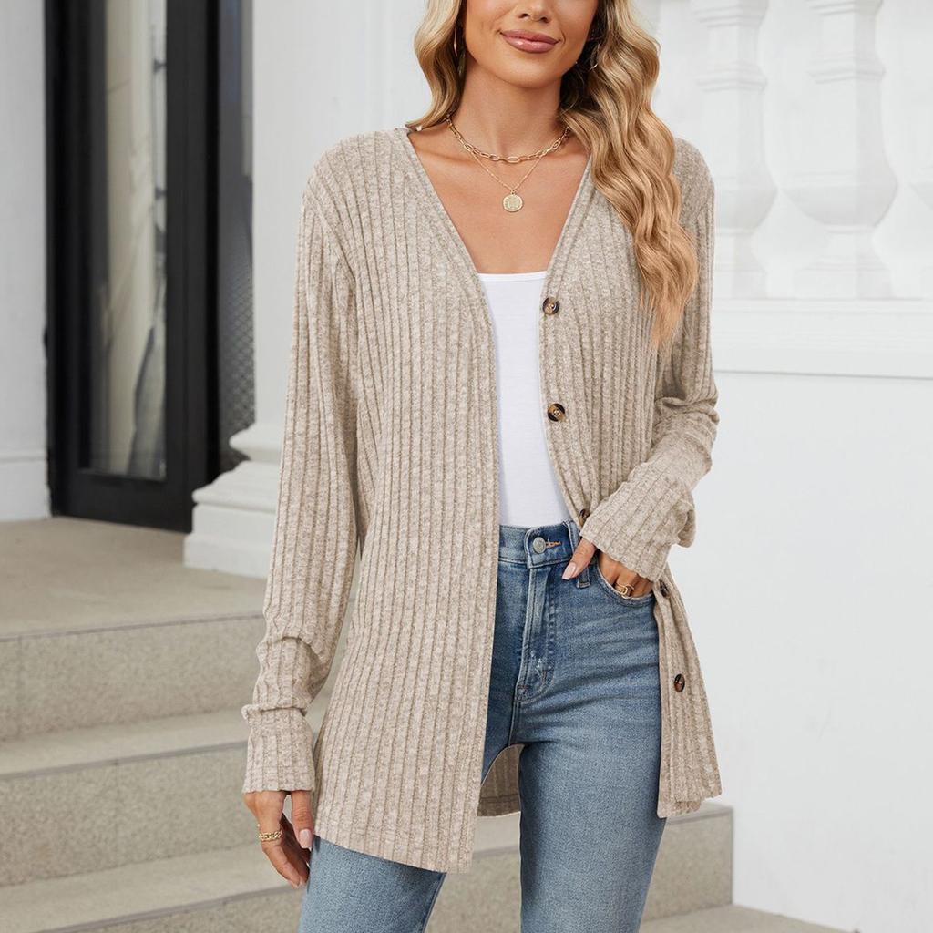 Women's Fashionable Casual Solid Color Long Sleeved Loose Button Cardigan Jacket