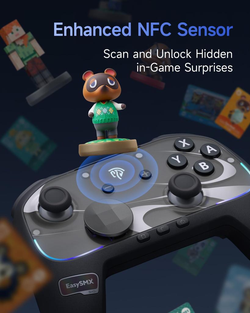 Контроллер EasySMX S10 для Nintendo Switch, магнитный, HD, режим сна, RGB подсветка, Bluetooth, беспроводной, NFC