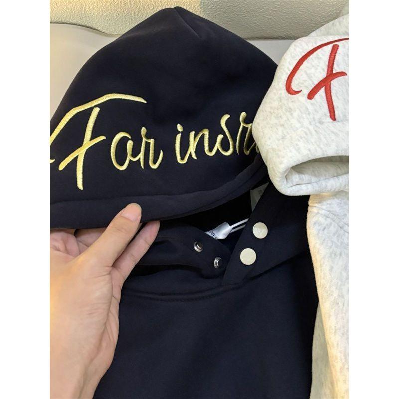 Heavyweight American Embroidered Letter Cotton Hoodie Loose Couple Streetwear Sweatshirt